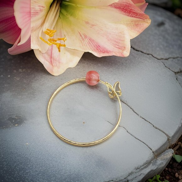 Straight hammered Pink Agate Charm Bracelet - Picture 3 of 5